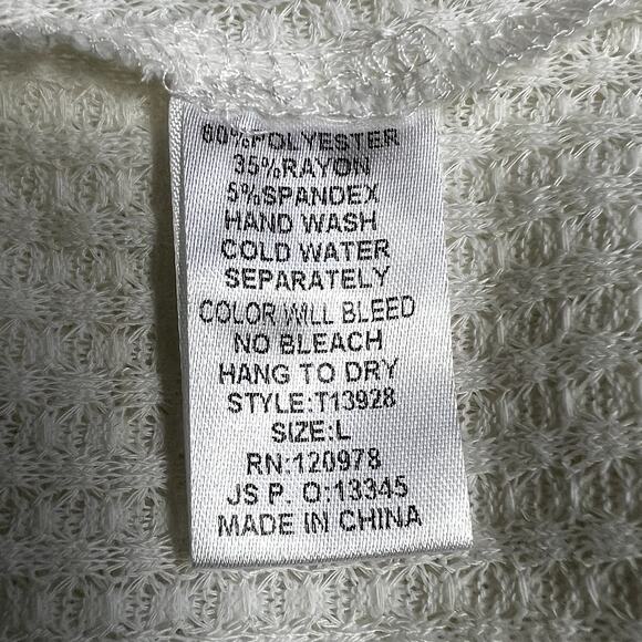 Entro Long Sleeve Waffle Knit Pullover Top White Red Womens Large - Picture 9 of 9